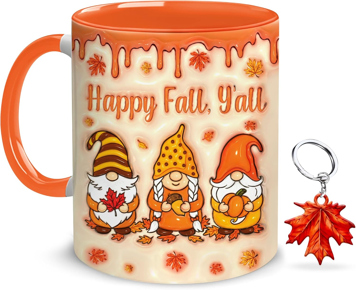 Fall Gnome Coffee Mug 11oz – Autumn Coffee Cup with Maple Leaf Keychain – Cute Gnome Gifts for Women, Fall Cups, Thanksgiving & Farmhouse Decor Mug