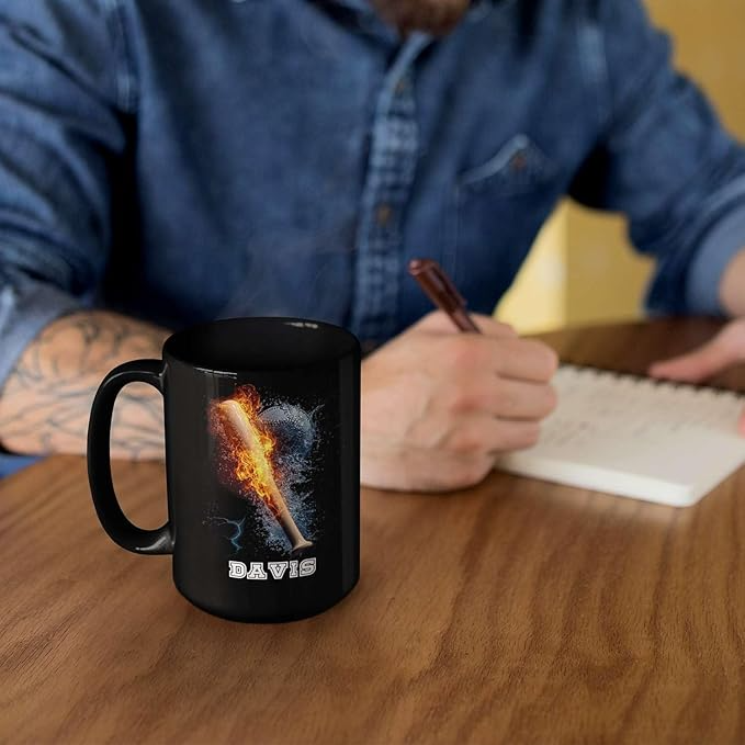 Novelty Baseball Stick Custom Name Sports Player Personalized Coffee Cup Black Ceramic Mug - MU03 3