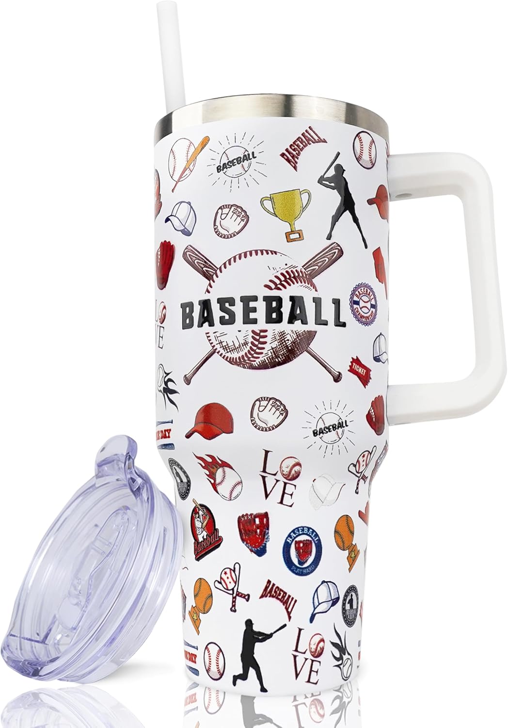 Baseball Insulated Tumbler 40oz with Handle and Straw Tumbler