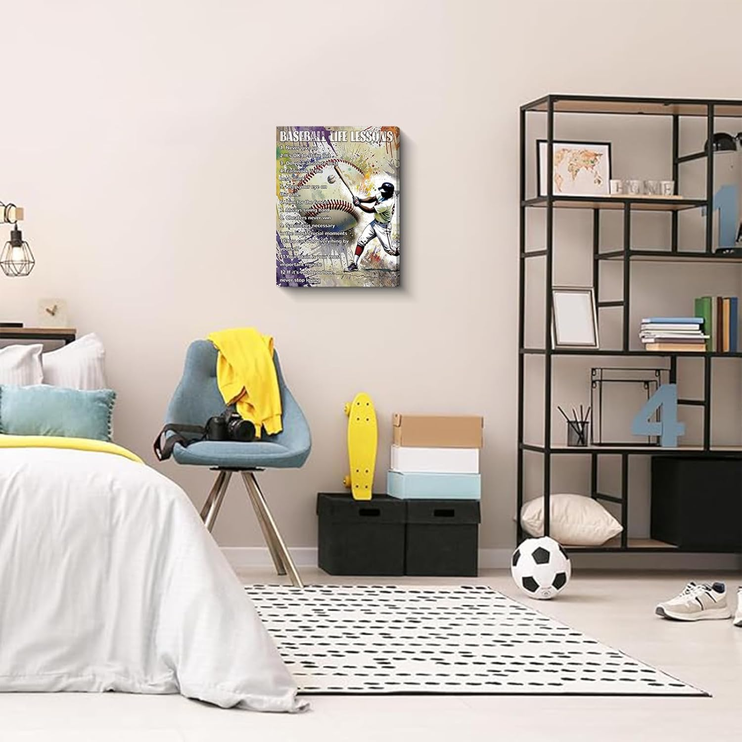 Baseball Sports Wall Art Prints, Motivational Life Lessons Quotes Poster, Never Give Up Baseball Picture Decor Canvas 5