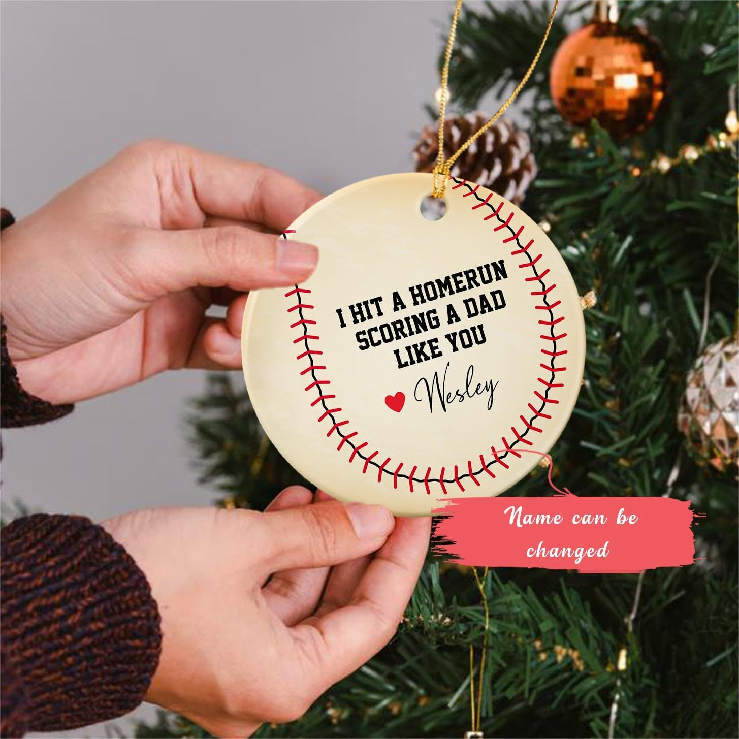 Father and Son Keepsake Gift I Hit A Homerun Scoring A Dad Like You Personalized Acrylic Ornament Baseball Dad Fathers Day Christmas Ornament 4