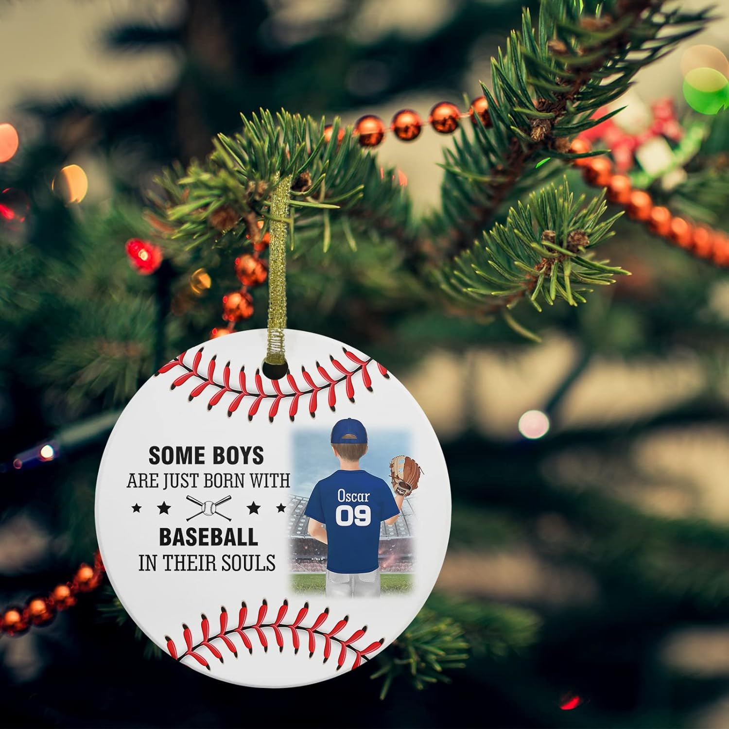 Personalized Christmas Ornament Some Boys Are Just Born With Baseball In Their Souls Custom Double Sided Ceramic Ornament Softball Round Hanging Decoration Xmas Gift Ornament 4