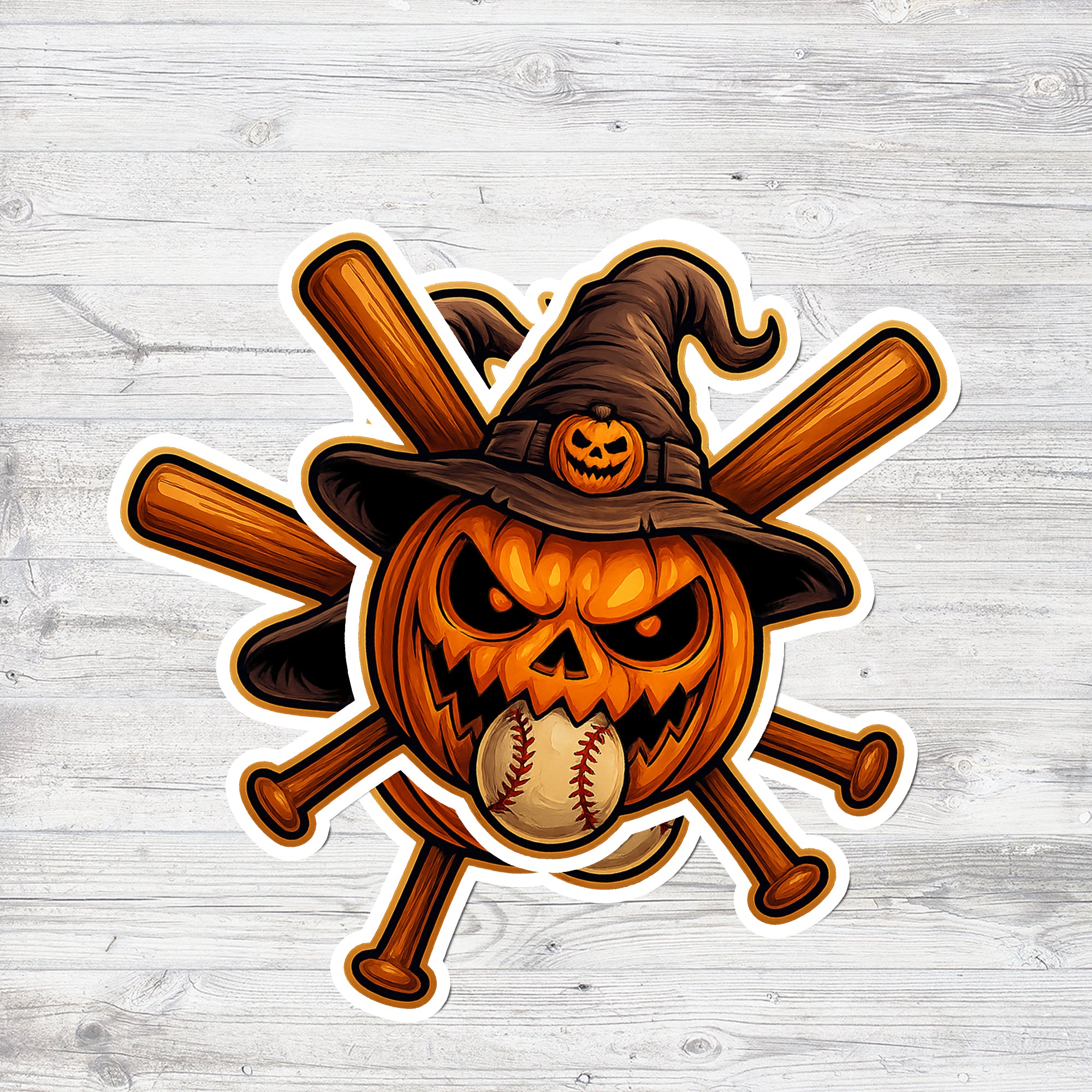 Halloween Pumpkin Baseball Cross Bats Witch Hat Sticker 7
