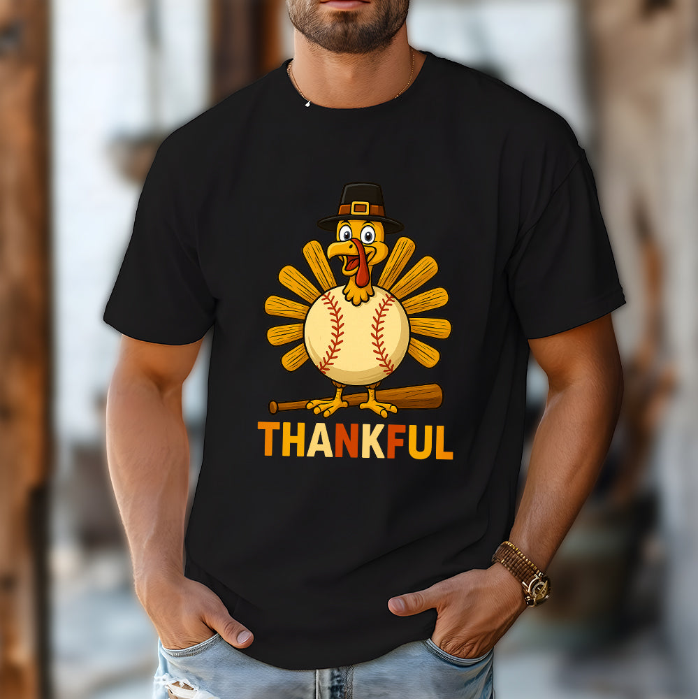 Thanksgiving Turkey Baseball T-Shirt – Funny Thankful Fall Sports Fan Gift T-Shirt 7