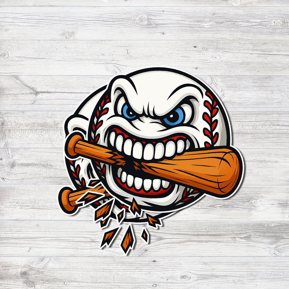 Angry Baseball Cartoon Biting Bat Sports Art Illustration Sticker 7