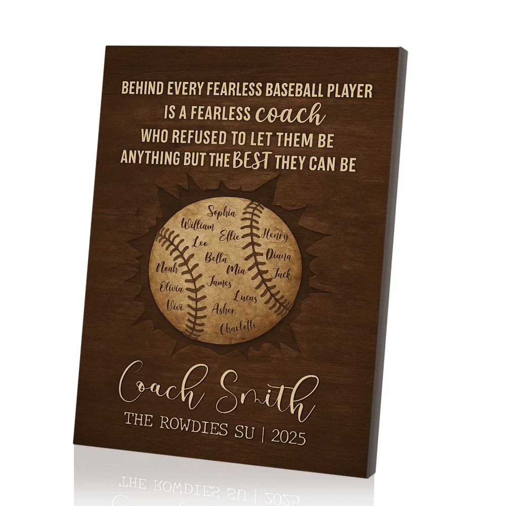 Personalized Baseball Coach Gift – Custom Team Names Thank You Plaque – Rustic Sports Keepsake Wall Art Canvas 3