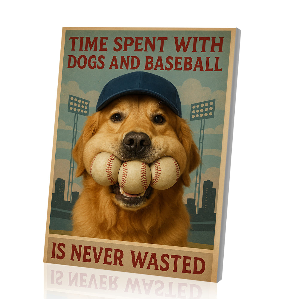 Time Spent With Dogs And Baseball Is Never Wasted Baseball Lovers Gift Love Dog Decor Wall Art Home Decor Baseball Canvas 3