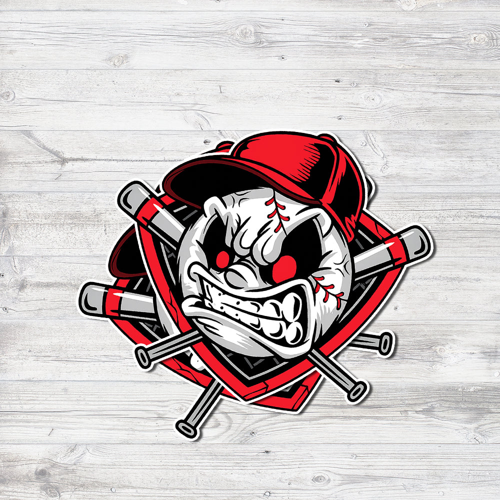 Angry Baseball Face with Bats – Cool Sports Design, Waterproof Vinyl Sticker 7