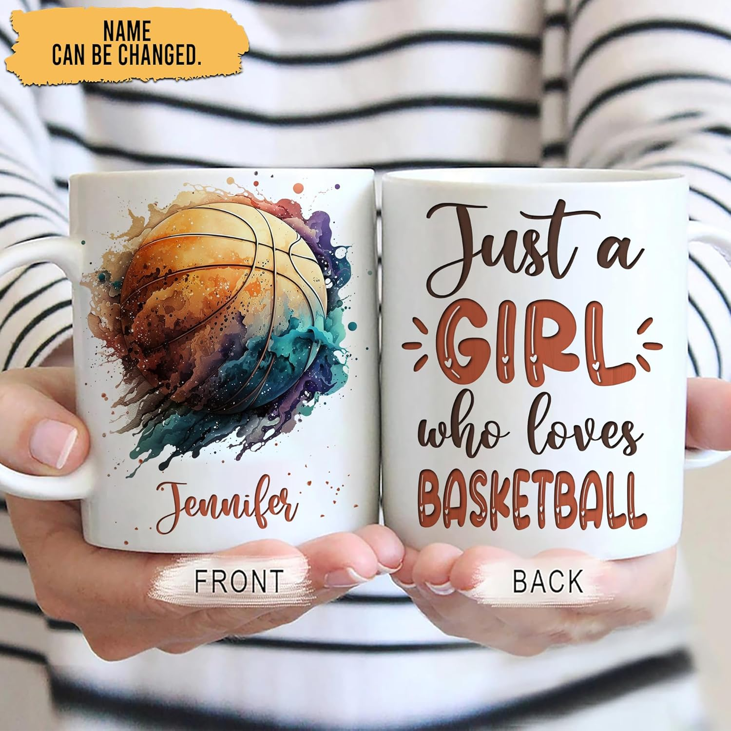 Personalized Basketball Lover Gifts - Just A Girl Who Loves Basketball Custom Name Coffee Cup 11oz - Sports Gift for Women, Girls, Daughter on Birthday, Christmas Mug