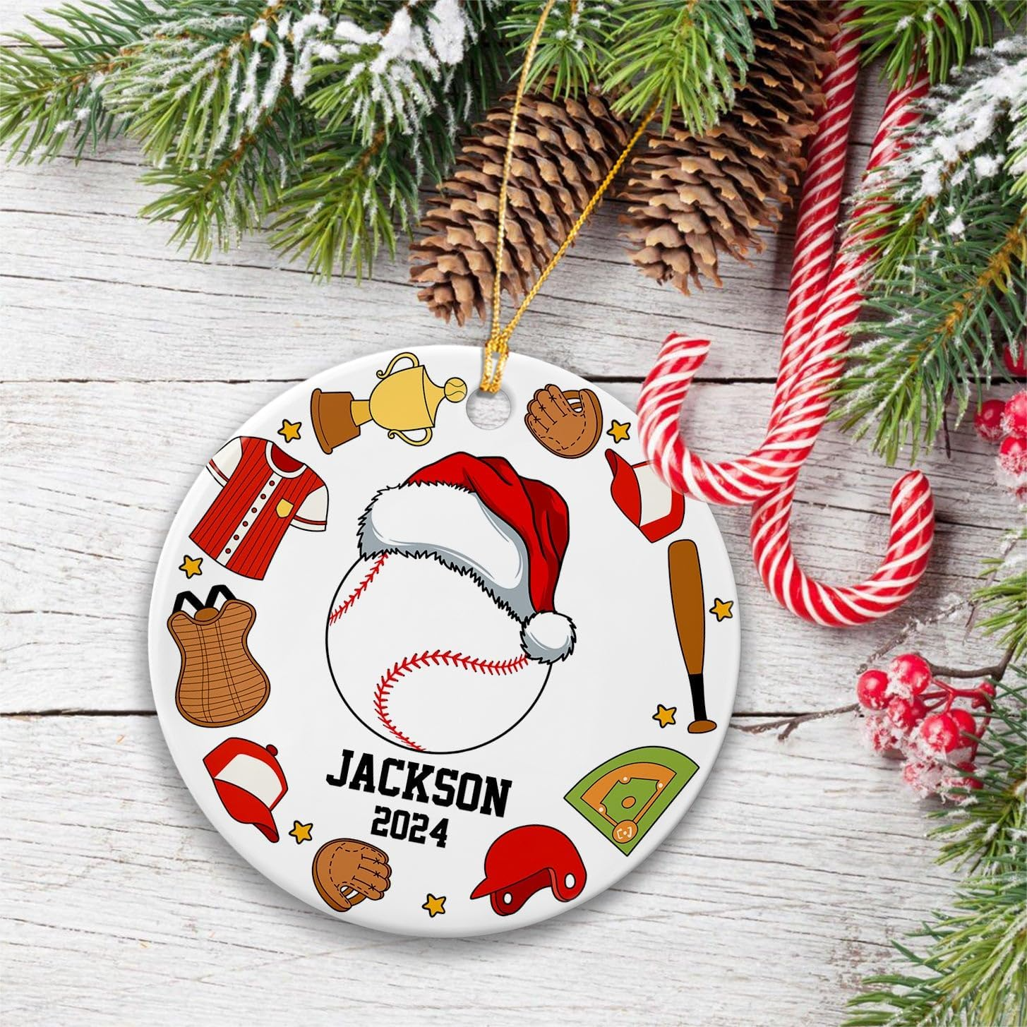 Custom Baseball Christmas Acrylic Ornament 2025 Santa Baseball Ornament Gift for Player Coach Baseball Lover Ornament 5