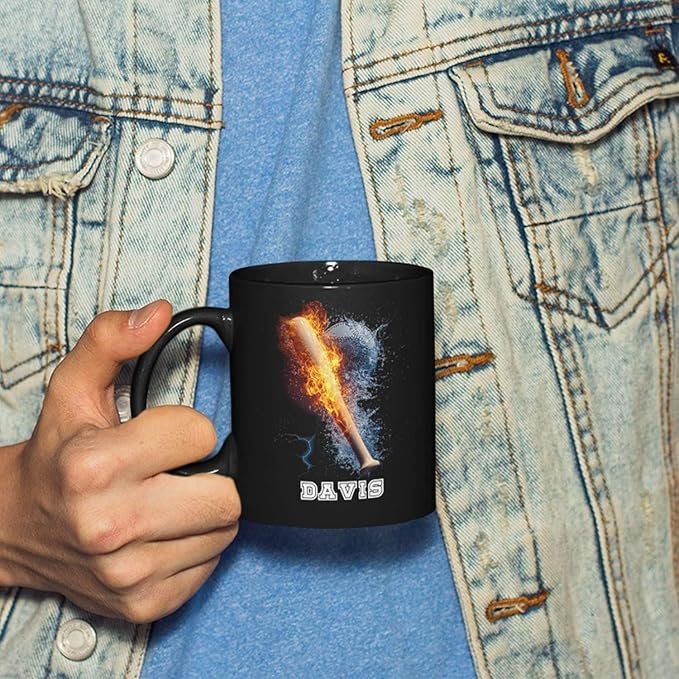 Novelty Baseball Stick Custom Name Sports Player Personalized Coffee Cup Black Ceramic Mug - MU03 4