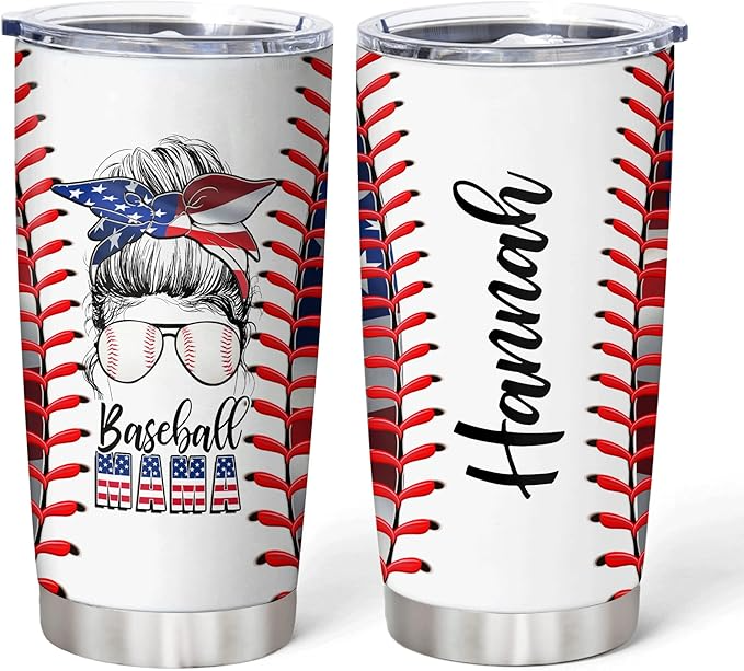 Personalized Baseball – Custom Name 20oz Stainless Steel With Straw Lid – Baseball Mom Gift for Women, Men, Coach, Fans, Birthday, Mother’s Day Tumbler