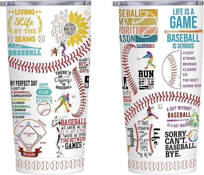 Baseball Stainless Steel Vacuum Coffee Mug with Lid Lover Birthday Gift for Women Men Tumbler 20Oz - TU13 3