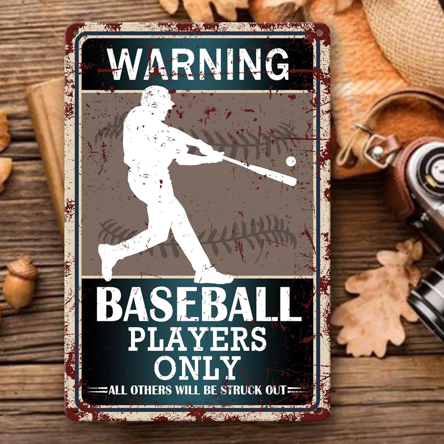Warning Baseball Players Only Sign Baseball Decor Posters for Bedroom Boys Room Sports Wall Art Metal Sign