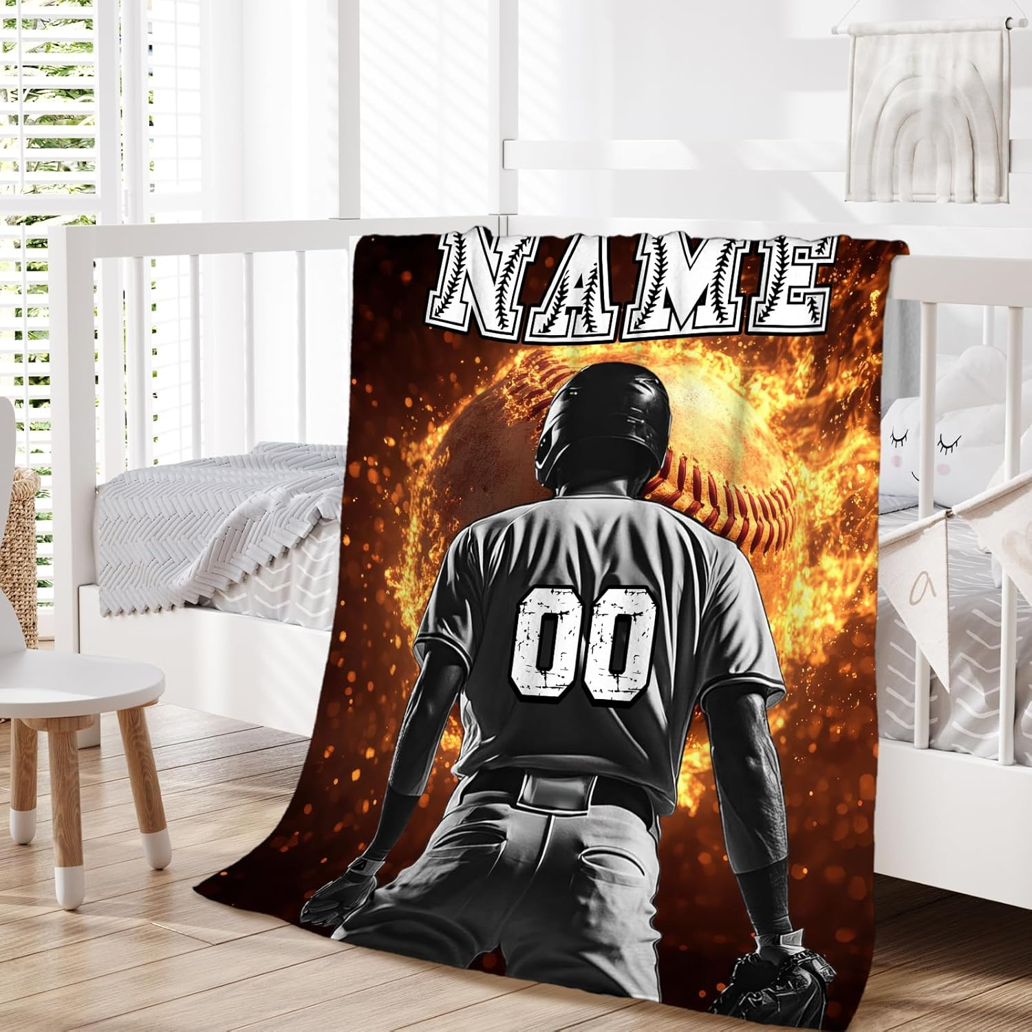Custom Name Kids Blanket Baseball Themed Gifts for Boys Teens Sports Soft Cozy Warm Blanket for Couch Sofa Team Players Baseball Blanket