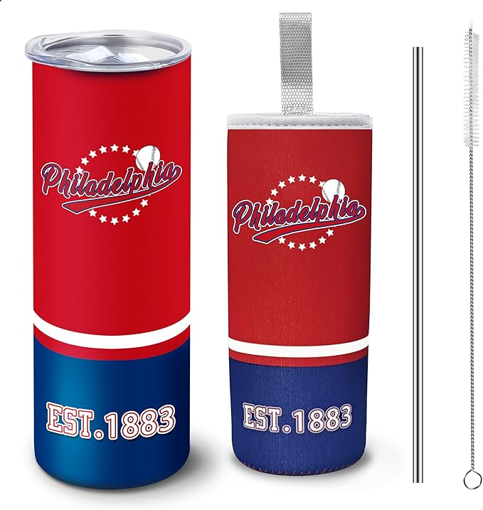 Tumbler 20Oz Straight Skinny Car Cup with Insulated Sleeve Portable Handle Sports Travel Stainless Steel Coffee Mug Classic Collection Gift for Fans Tumbler 20oz - TU15 5