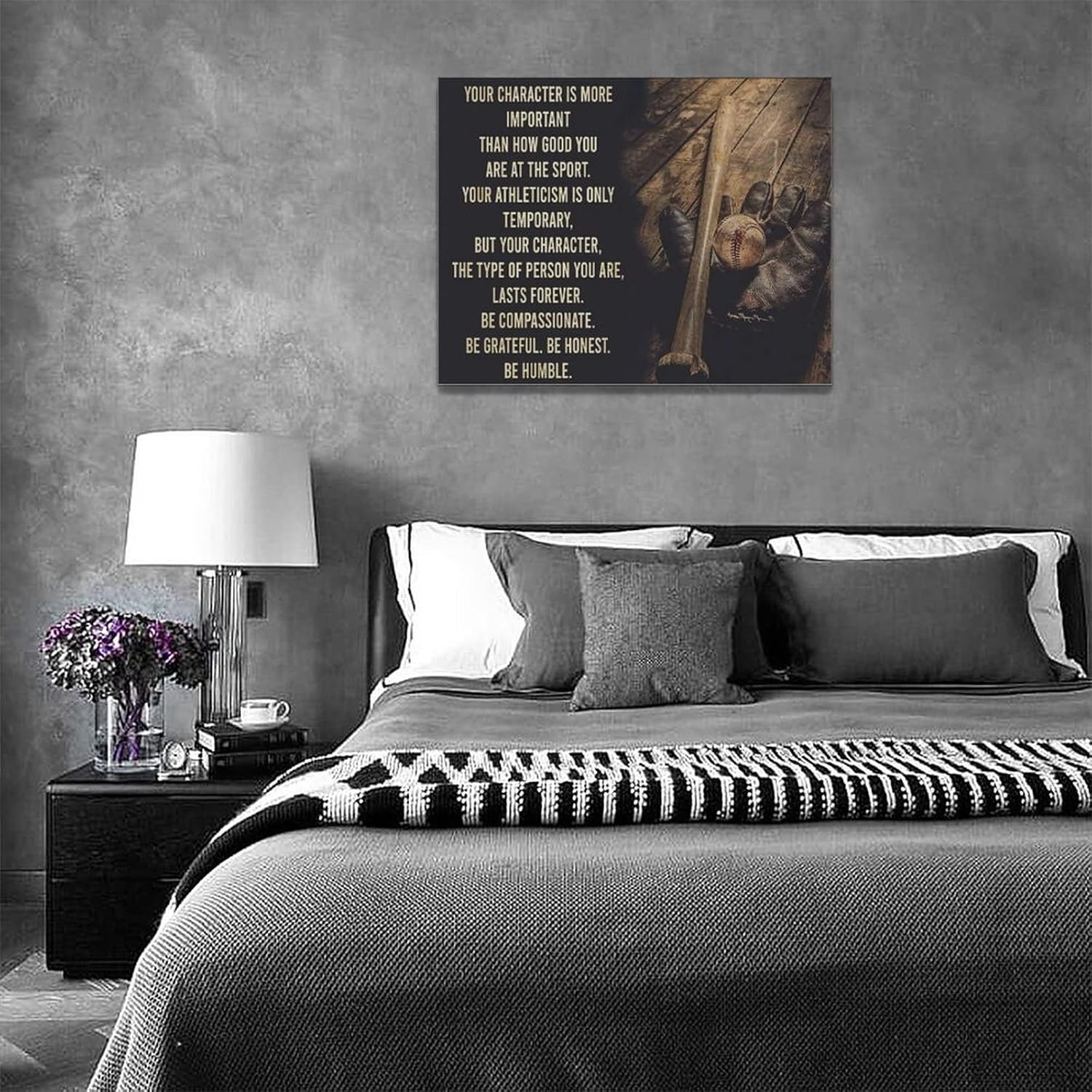 Baseball Wall Art Retro Vintage Motivational Sports Canvas Prints Painting Inspirational Quotes Framed Artwork for Bedroom Office Classroom Home Decoration Canvas