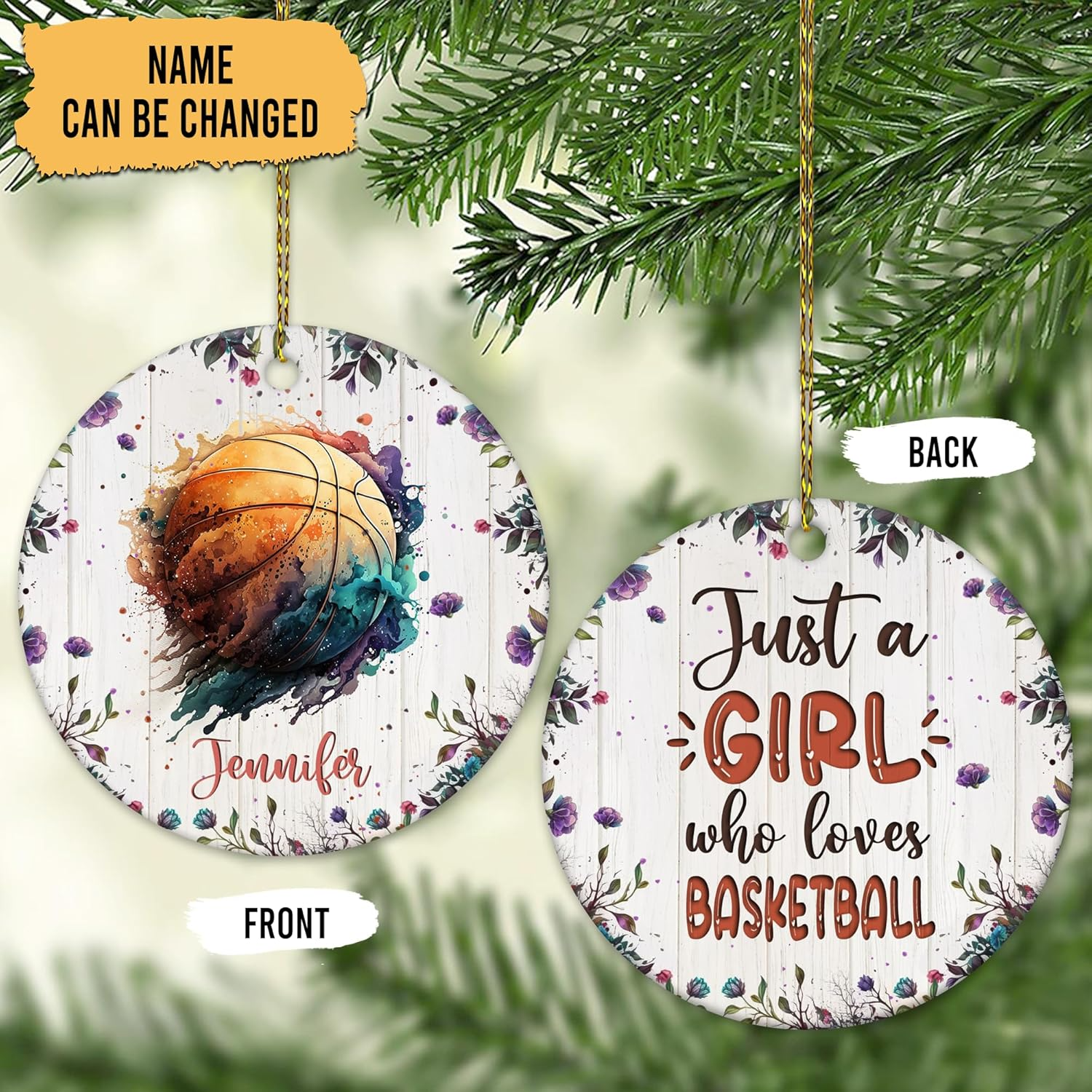 Personalized Christmas Ornament Gifts for Basketball Lover - Just A Girl Who Loves Basketball Custom Name Acrylic Ornament - Sports Gifts for Women, Xmas Tree Hanging Decoration Ornament