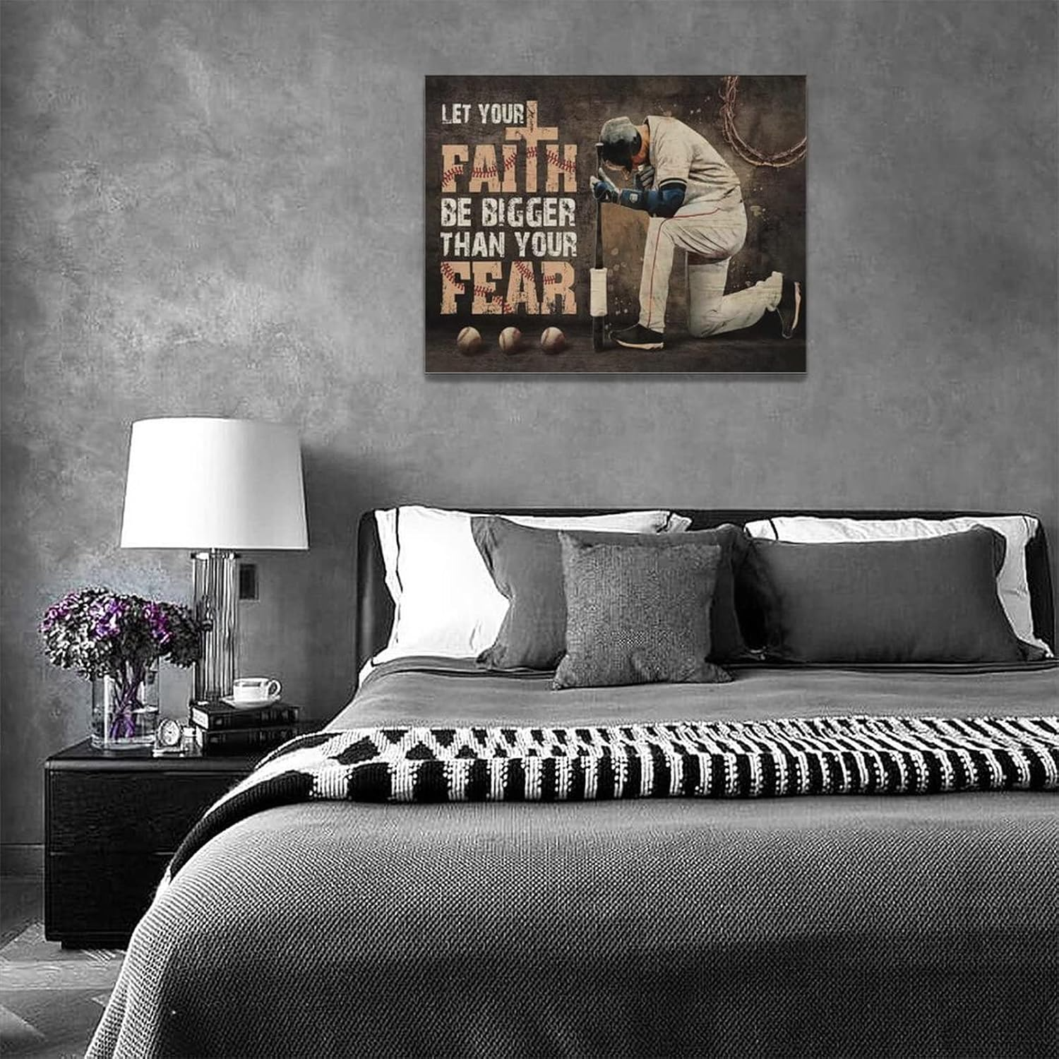 Christian Baseball Wall Art Sport Poster Inspirational Quotes Pictures for Teen Boys Room Bedroom Playroom Gym Baseball Decor Framed Canvas