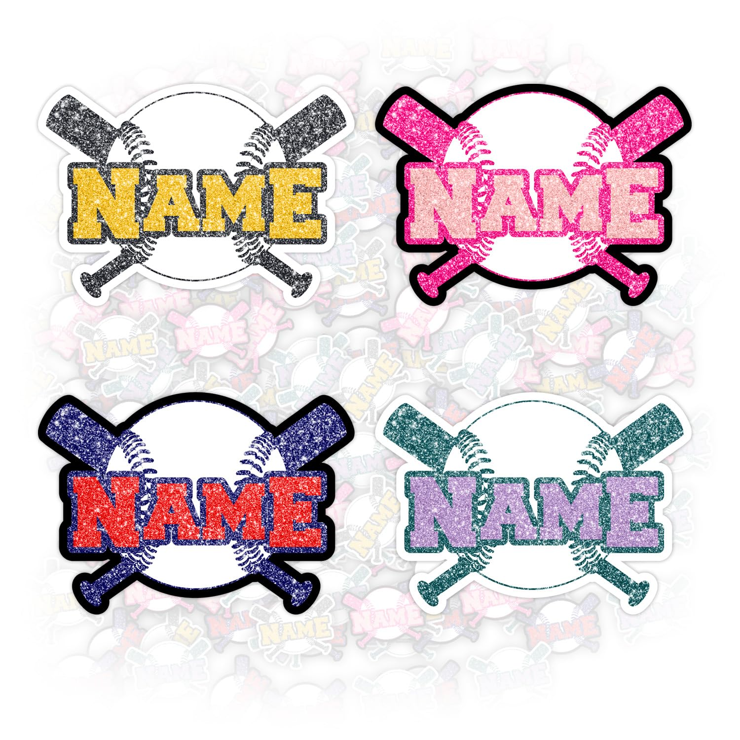 Custom Sticker Glitter Baseball Softball Name Personalized Team Sport Glitter Decal Waterproof Vinyl for Water Bottle, Tumbler, Laptop, Car, Kindle, Gift for Kids Girls Boys Sticker