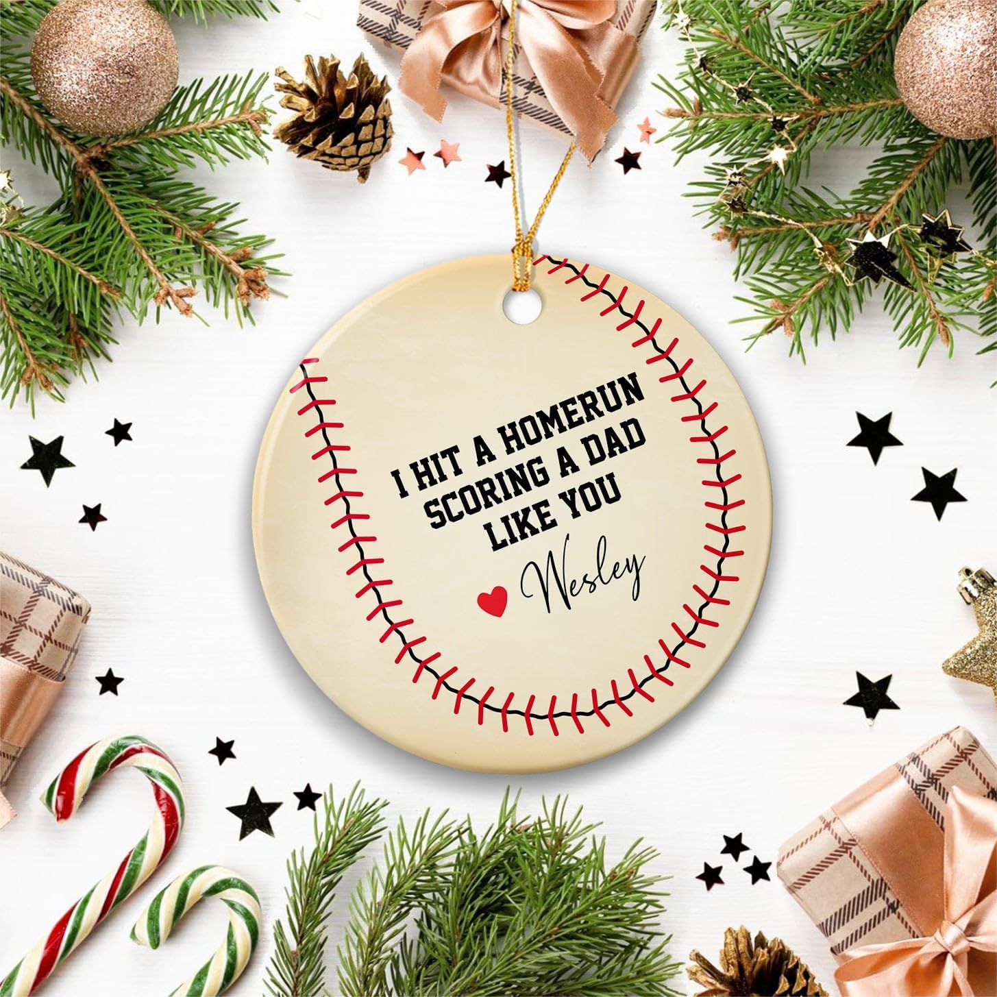 Father and Son Keepsake Gift I Hit A Homerun Scoring A Dad Like You Personalized Acrylic Ornament Baseball Dad Fathers Day Christmas Ornament 3