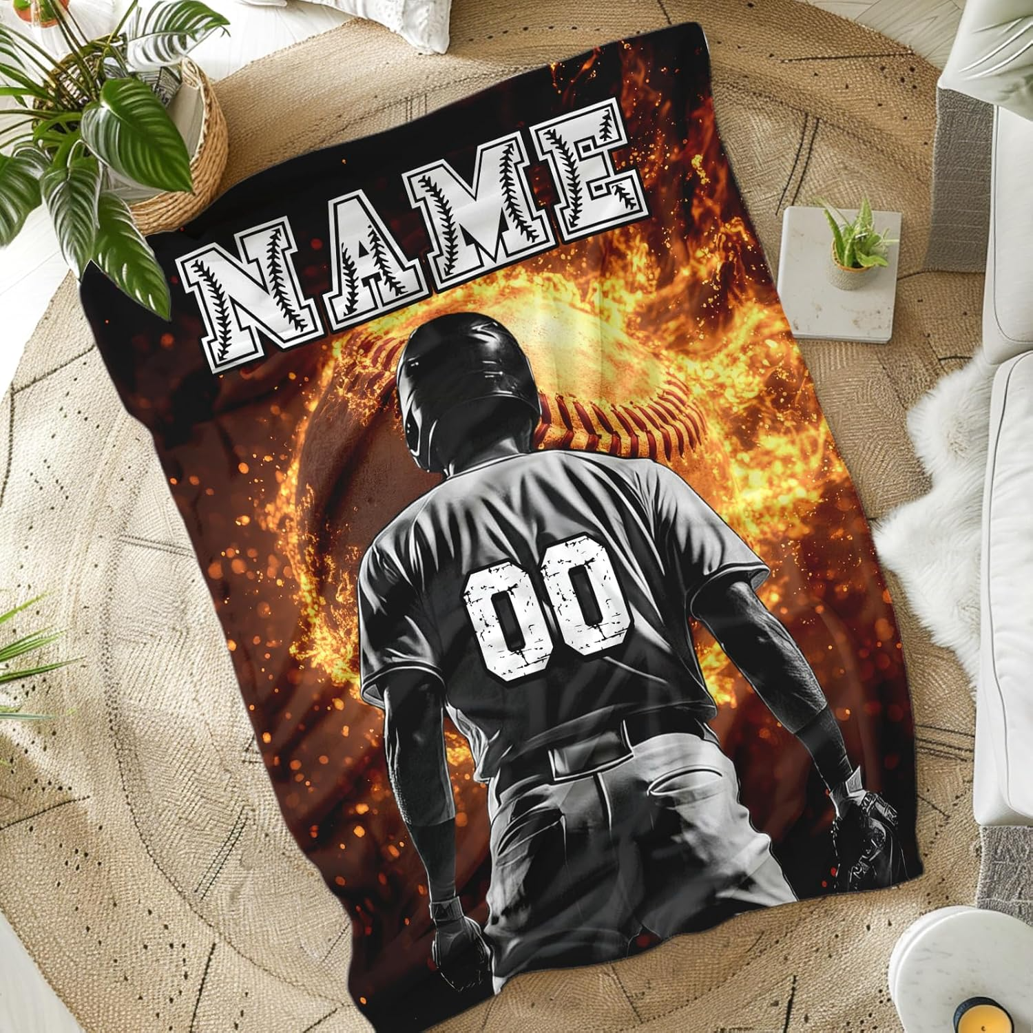Custom Name Kids Blanket Baseball Themed Gifts for Boys Teens Sports Soft Cozy Warm Blanket for Couch Sofa Team Players Baseball Blanket 3
