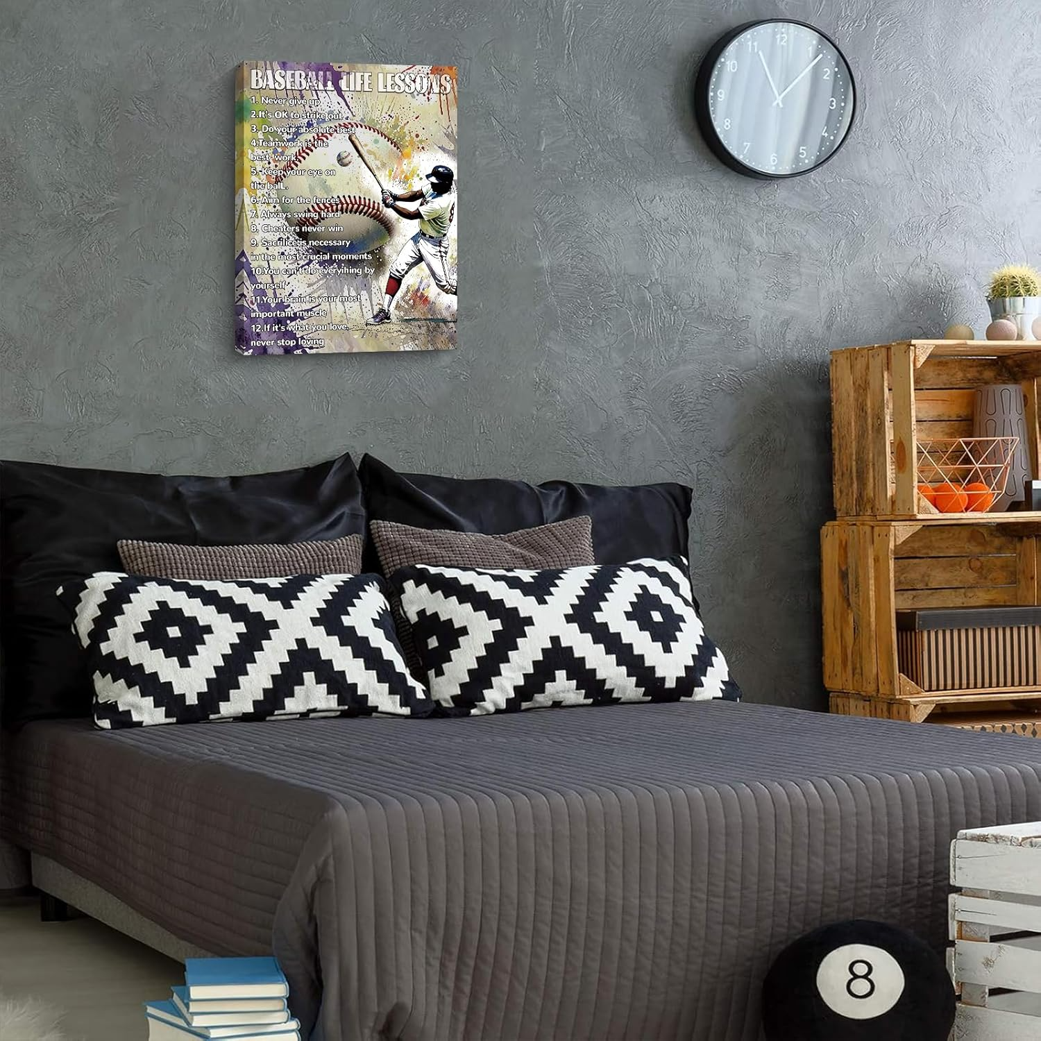 Baseball Sports Wall Art Prints, Motivational Life Lessons Quotes Poster, Never Give Up Baseball Picture Decor Canvas 4