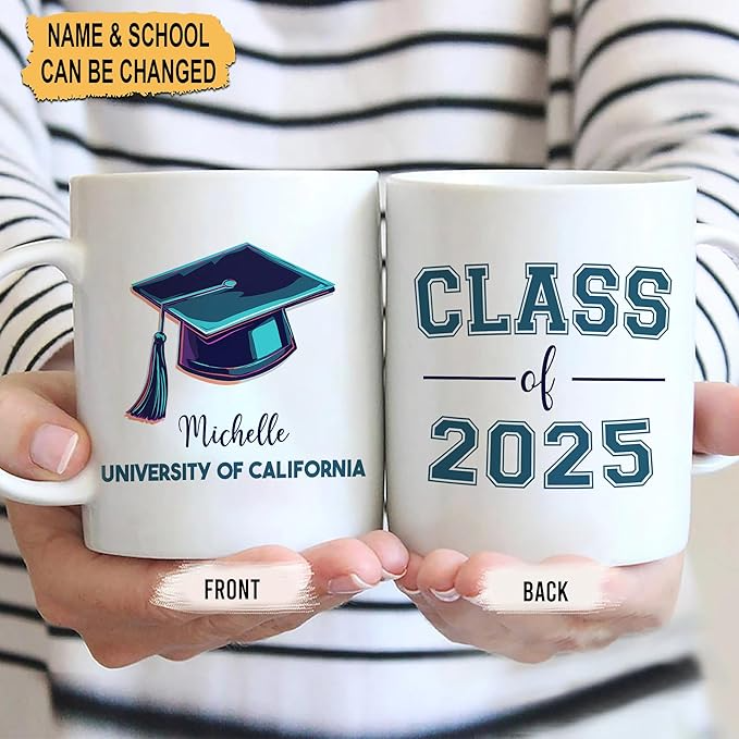 Personalized Graduation Gift For Her 2025 – Class Of 2025 Baseball Style Custom Name Ceramic Coffee Cup 11oz, Gift For Student, Senior, Back To School, Him or Her Mug 4