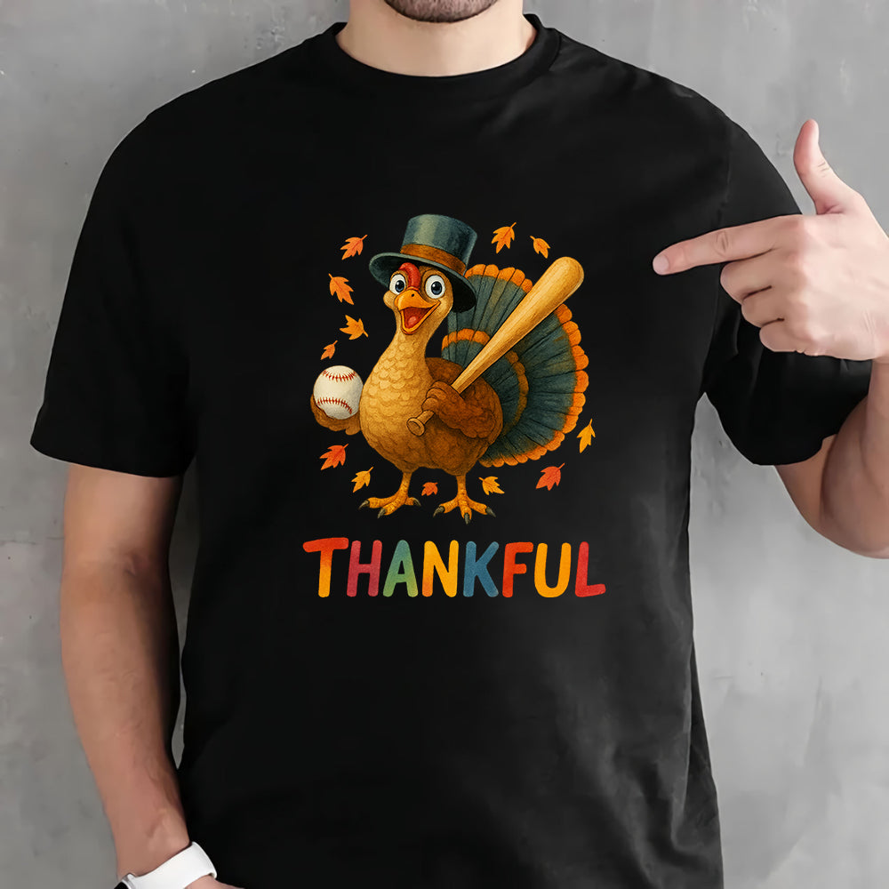Thanksgiving Turkey Baseball T-Shirt – Funny Thankful Fall Sports Fan Gift T-Shirt 8