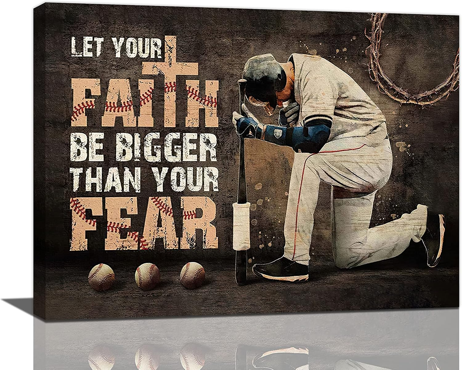 Christian Baseball Wall Art Sport Poster Inspirational Quotes Pictures for Teen Boys Room Bedroom Playroom Gym Baseball Decor Framed Canvas