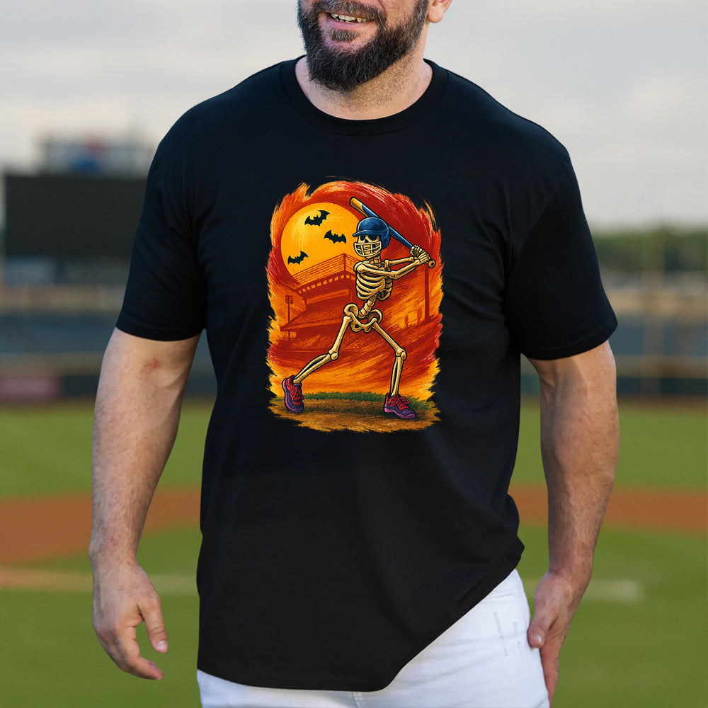 Halloween Skeleton Baseball Graphic Tee Spooky Sports Design T-Shirt 9