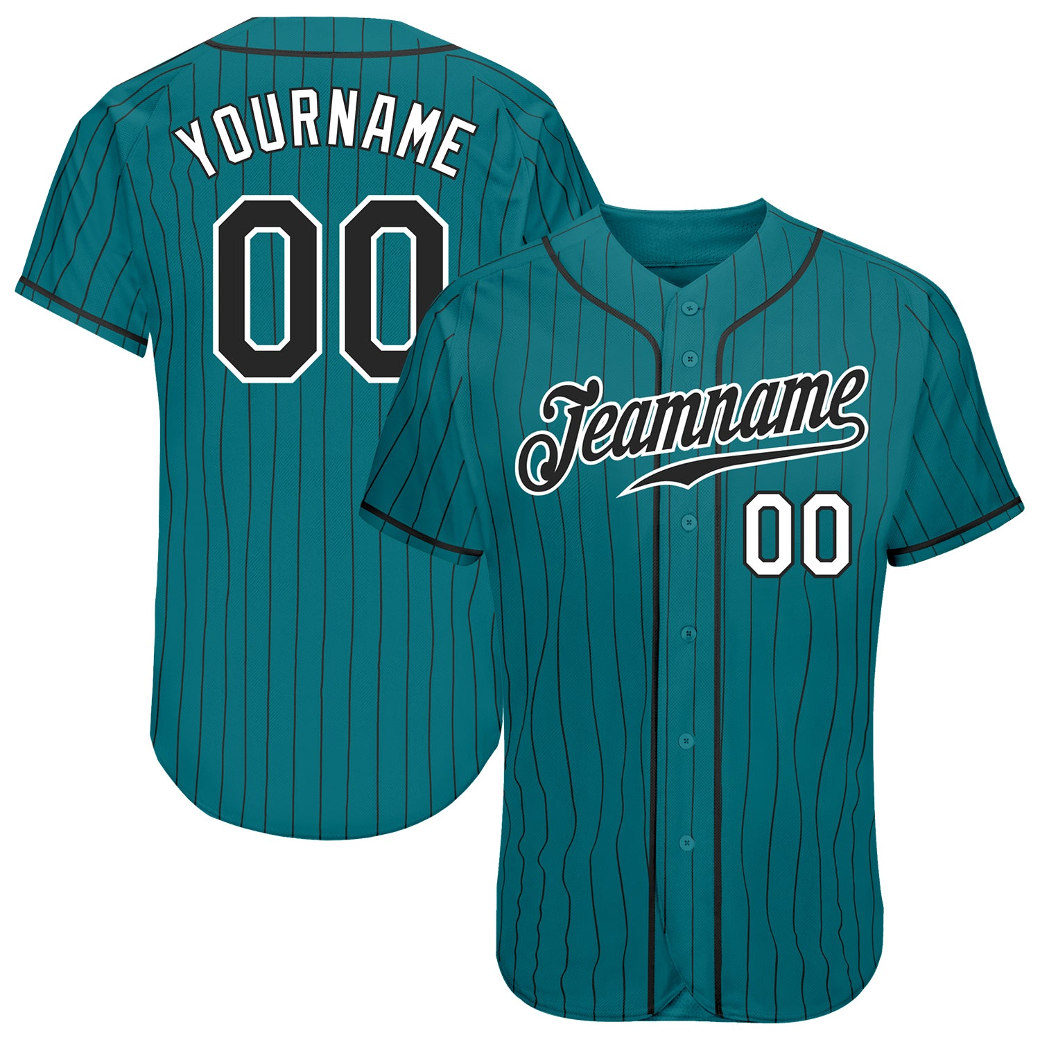 Custom Teal Black Pinstripe Black-White Baseball Jersey- JS42