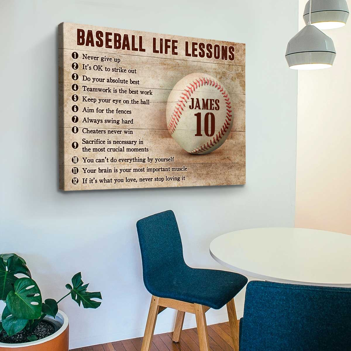 Personalized Baseball Life Lessons Gift for Baseball Player Boys Baseball Gift Canvas - CA01