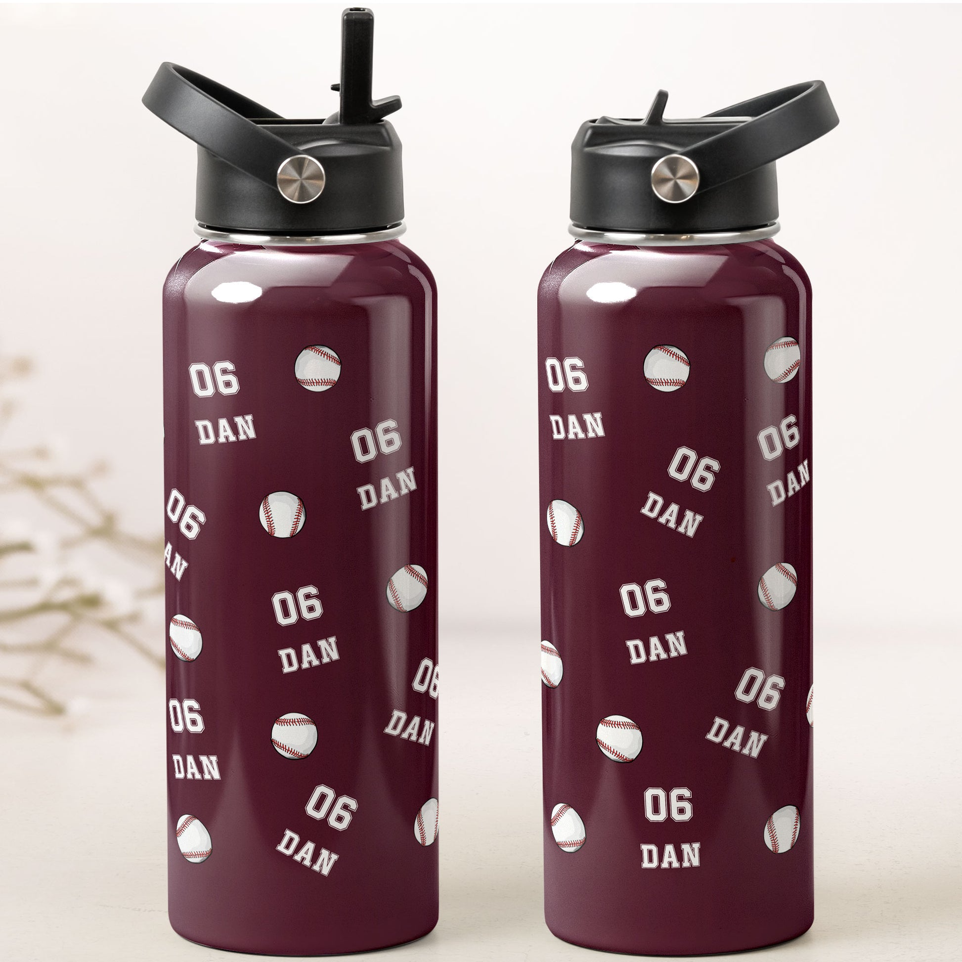 Personalized Baseball Stainless Steel Insulated Sports Bottle – Custom Name & Number 32oz 40oz Water Bottle
