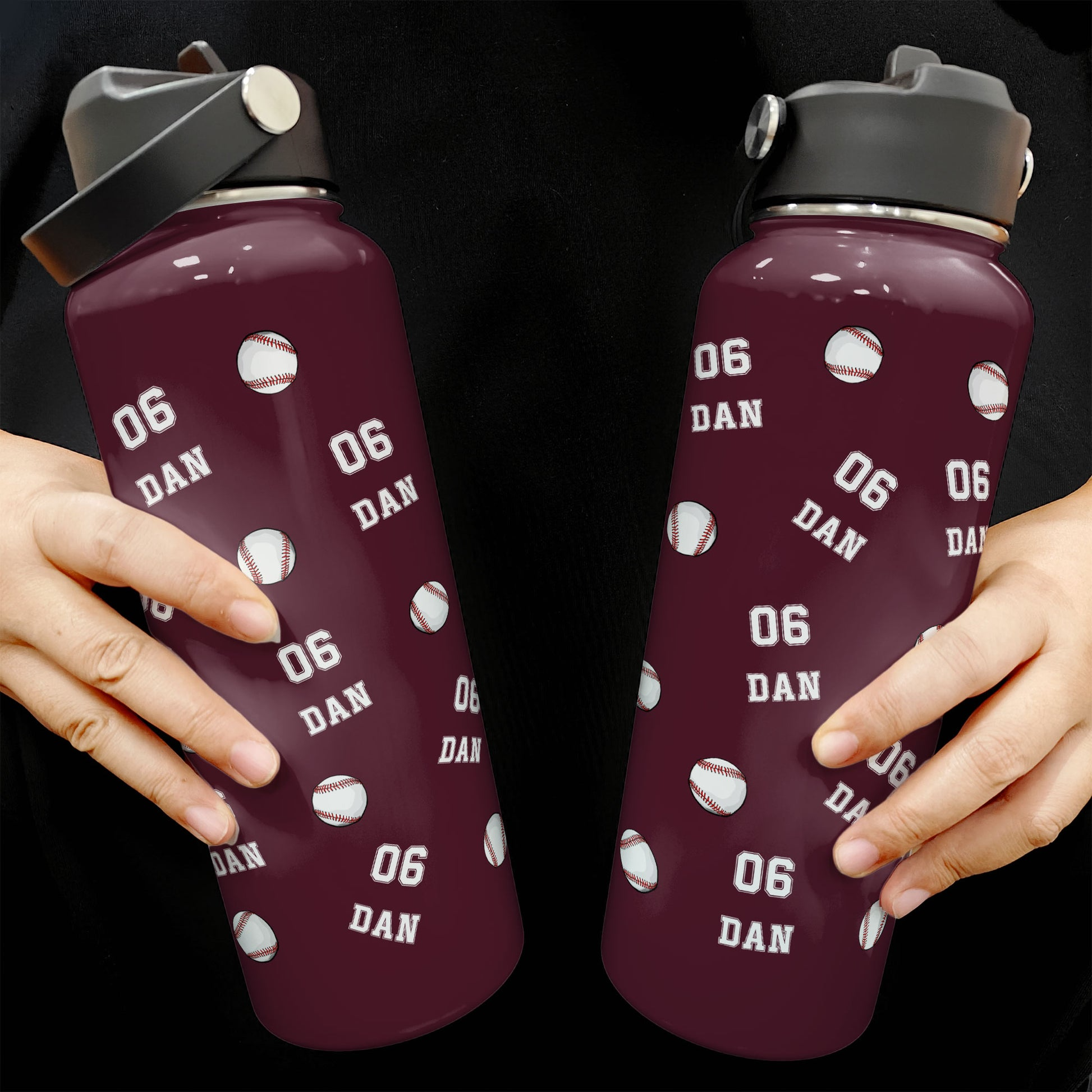 Personalized Baseball Stainless Steel Insulated Sports Bottle – Custom Name & Number 32oz 40oz Water Bottle