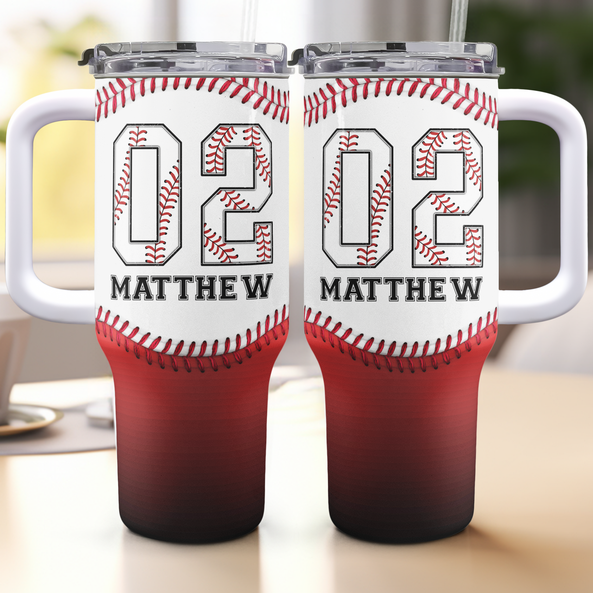 Personalized Baseball Gradient 40oz Tumbler With Straw