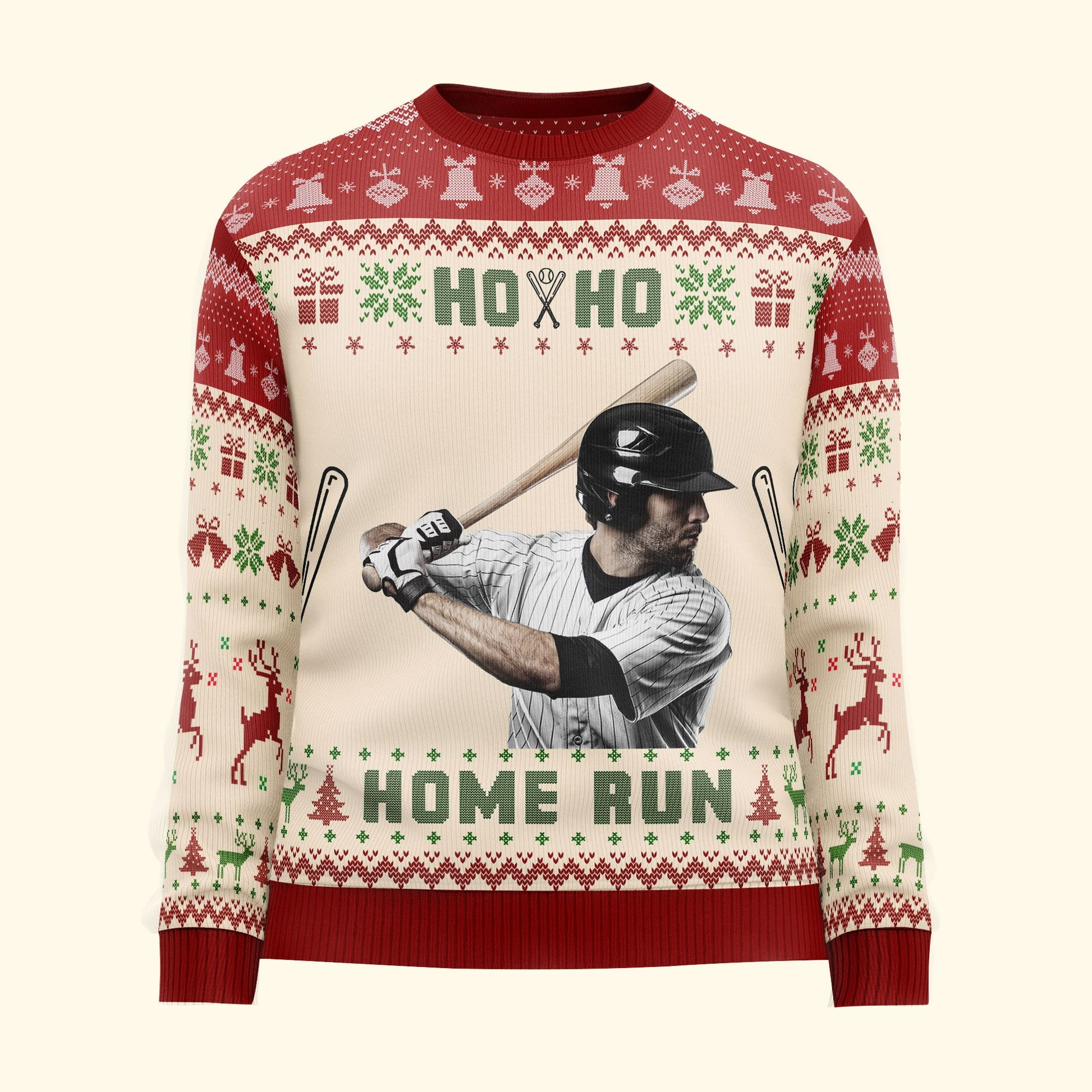 Personalized Photo Baseball Ho Ho Home Run Ugly Sweater - SW1