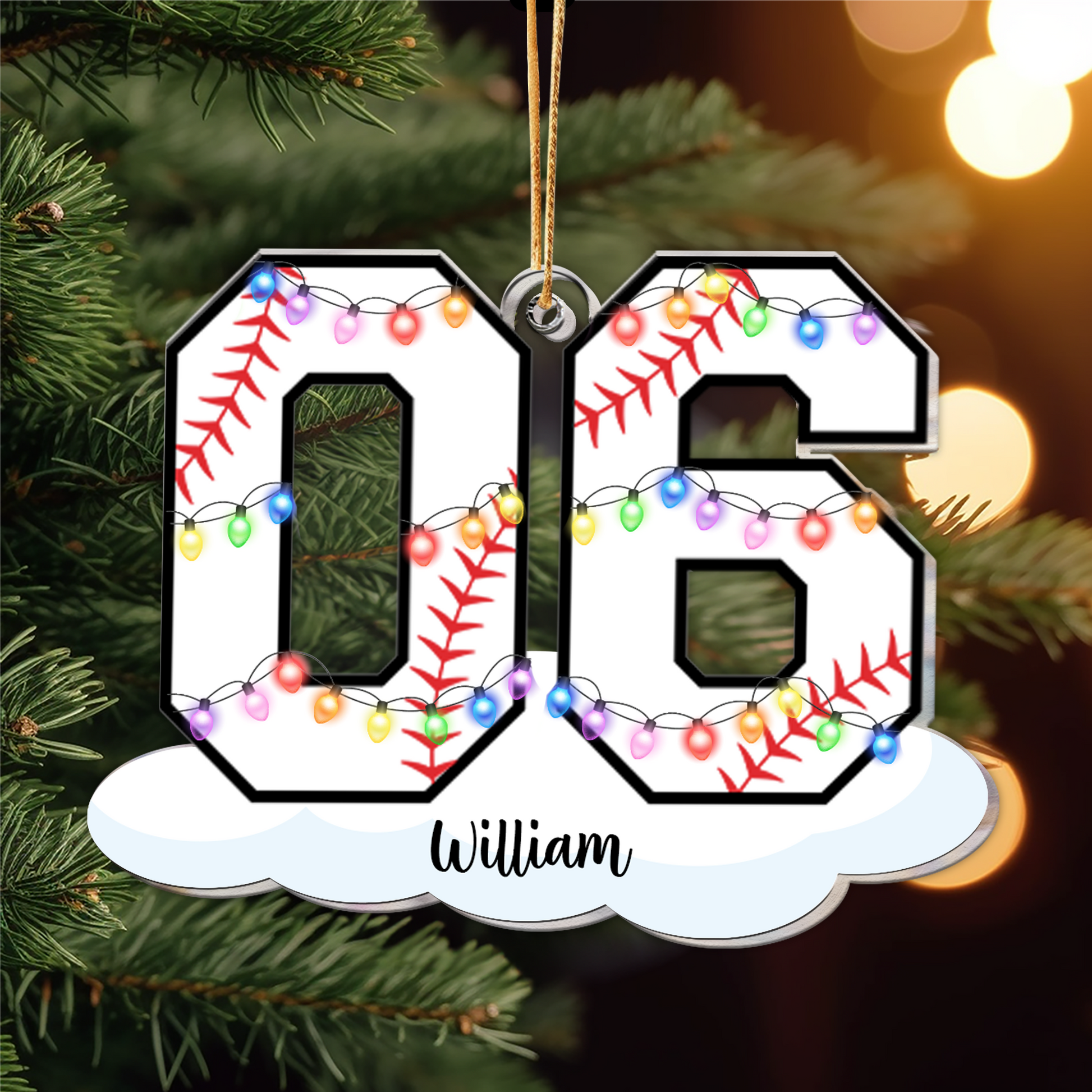 Baseball With Name and Number Christmas Light Personalized Ornament - OR01 4