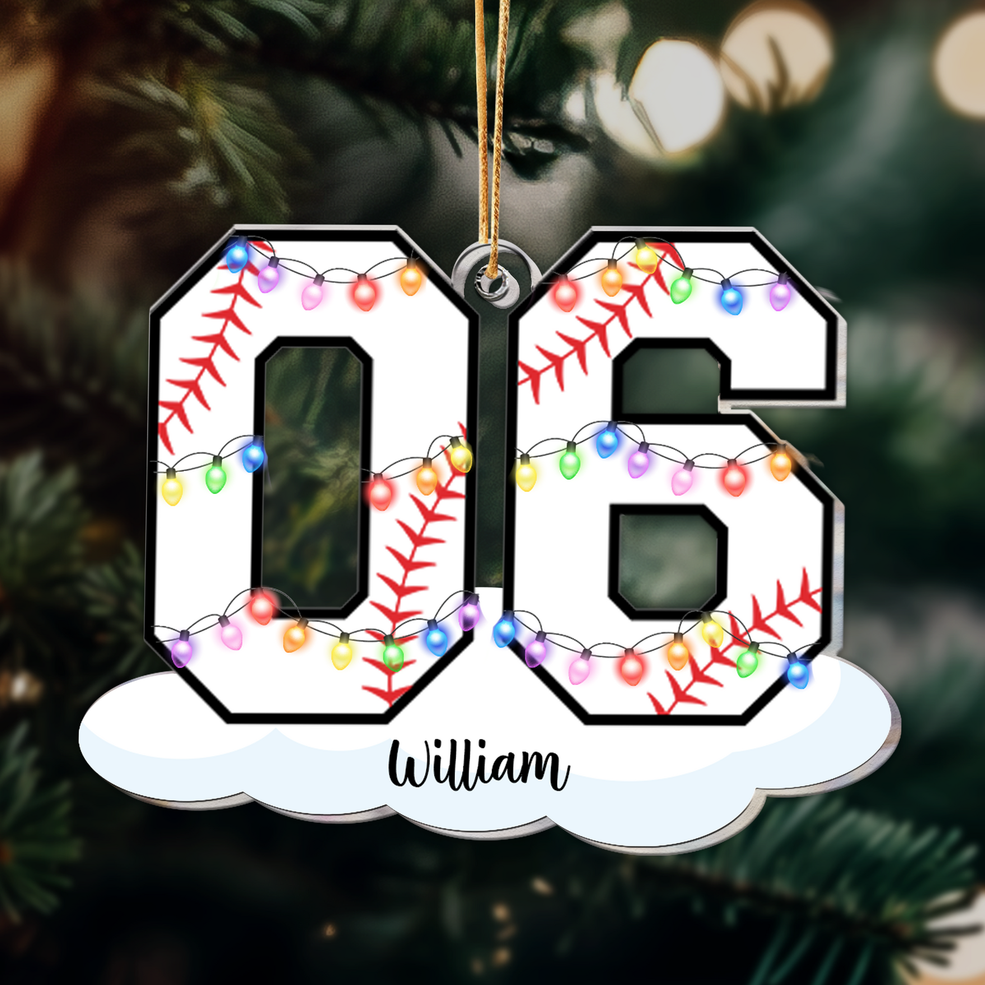 Baseball With Name and Number Christmas Light Personalized Ornament - OR01 3