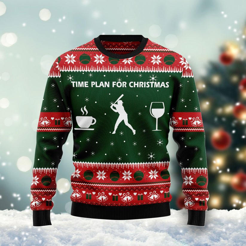 Time Plan for Christmas Baseball Couples Matching Friends Funny Family Holiday Gift Christmas Sweater - SW09
