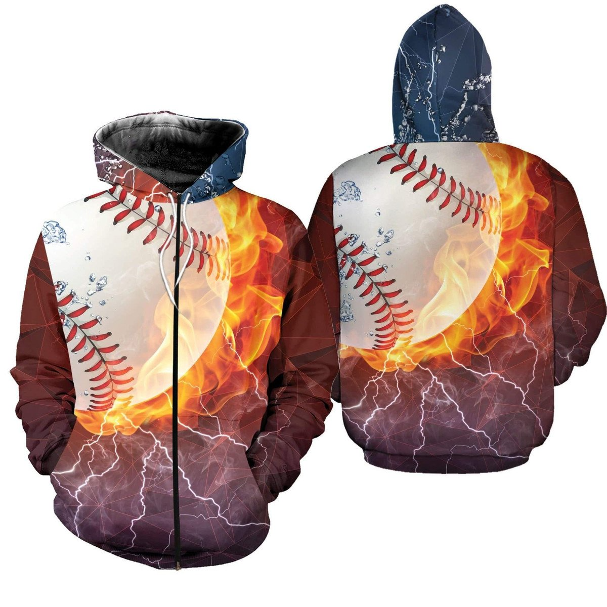 Baseball Fire With Thunder Hoodie 3D