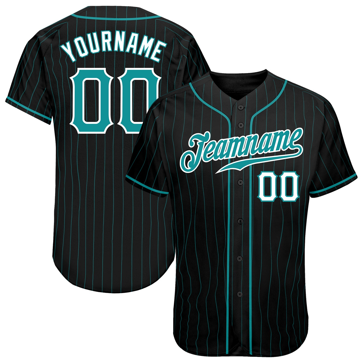 Custom Black Aqua Pinstripe Teal-White Baseball Jersey- JS48