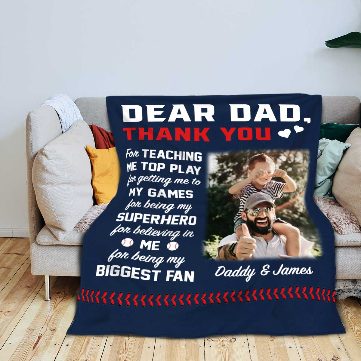 Personalized Baseball Blanket for Dad Baseball Father’s Day Gifts Dad Baseball Gift Fleece Blanket - BL01