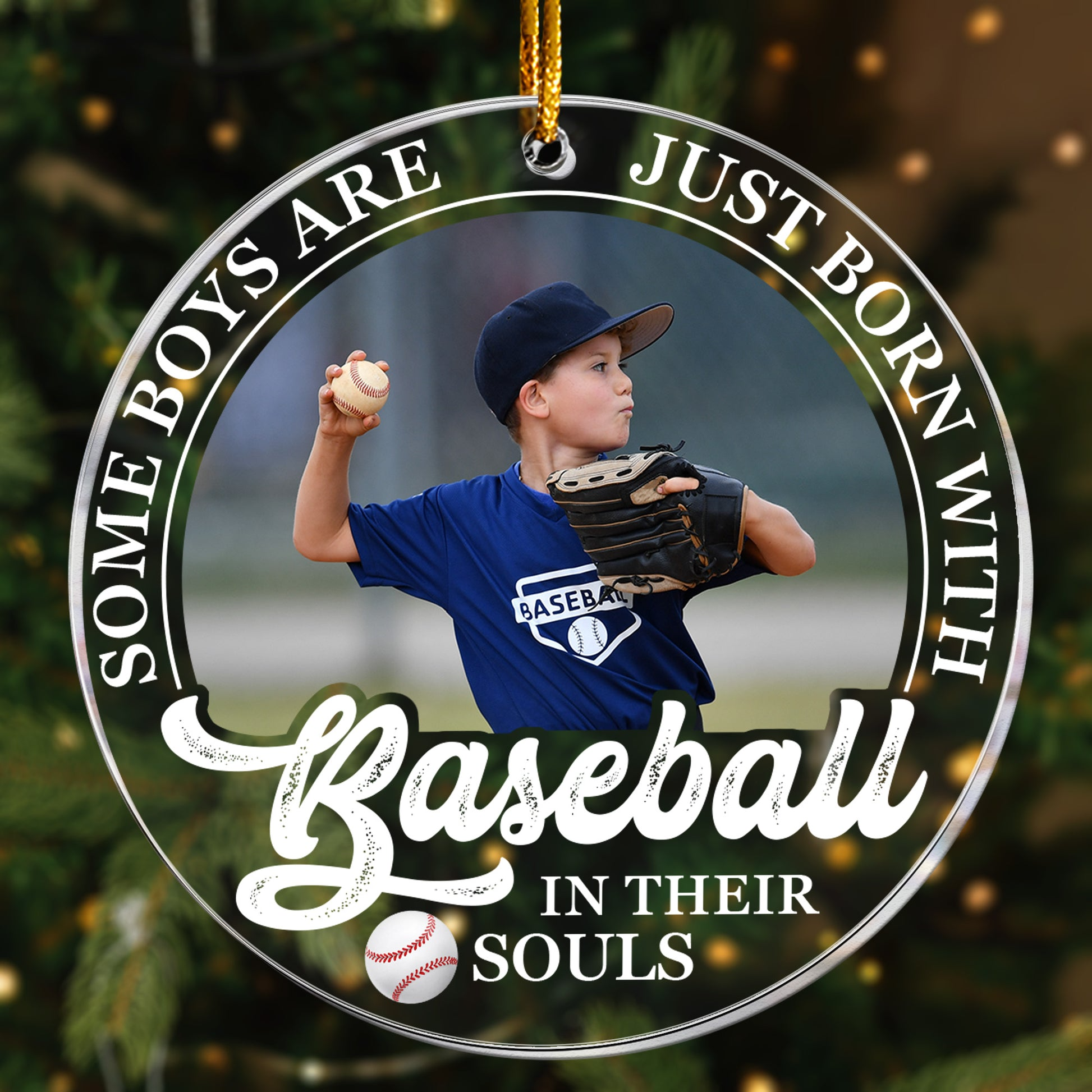Born With Baseball In Their Souls Personalized Acrylic Photo Ornament - OR31