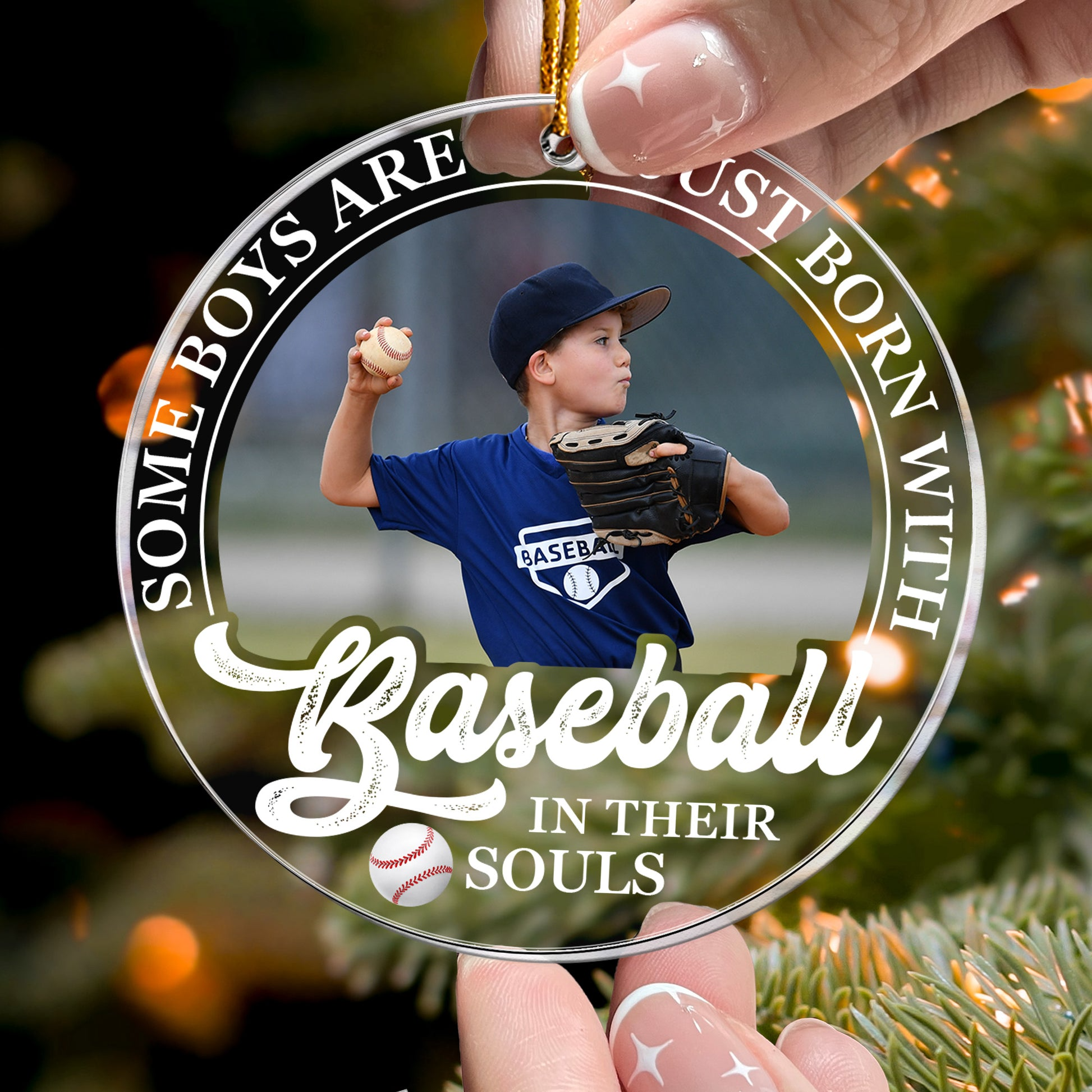 Born With Baseball In Their Souls Personalized Acrylic Photo Ornament - OR31 4