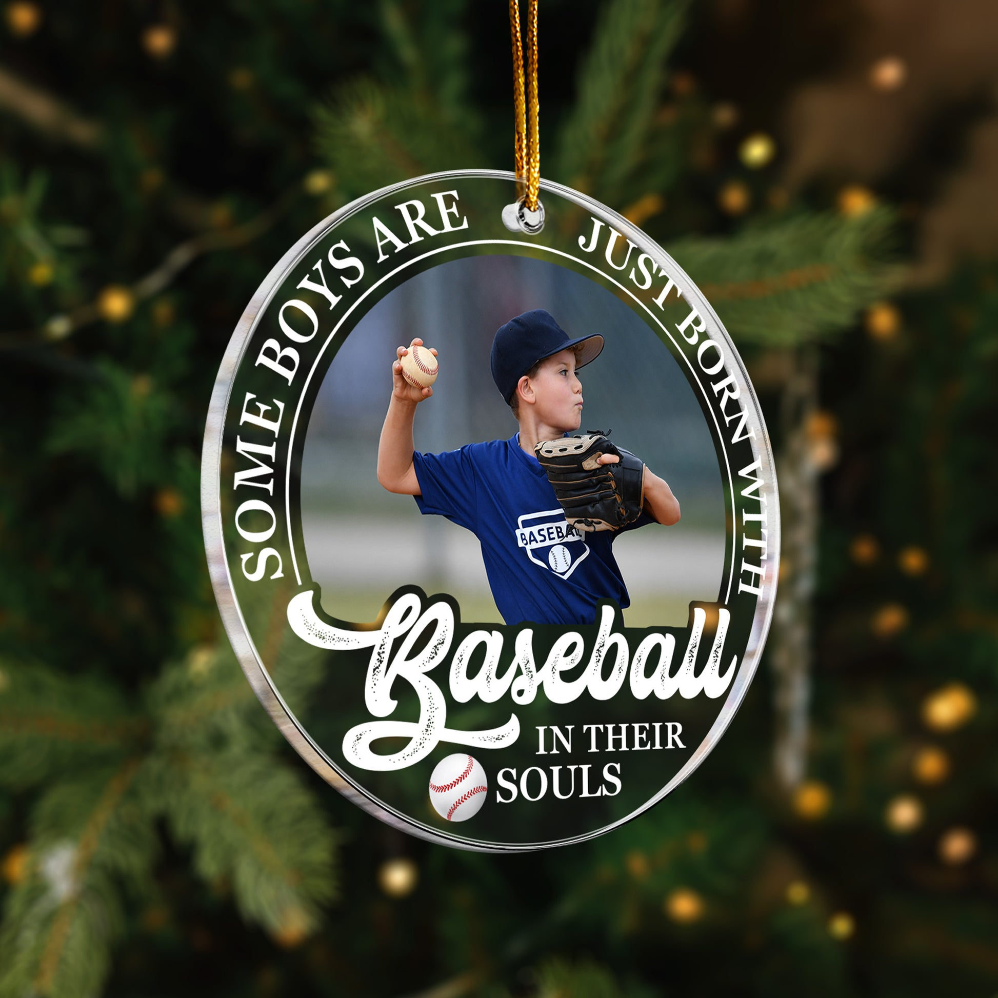 Born With Baseball In Their Souls Personalized Acrylic Photo Ornament - OR31