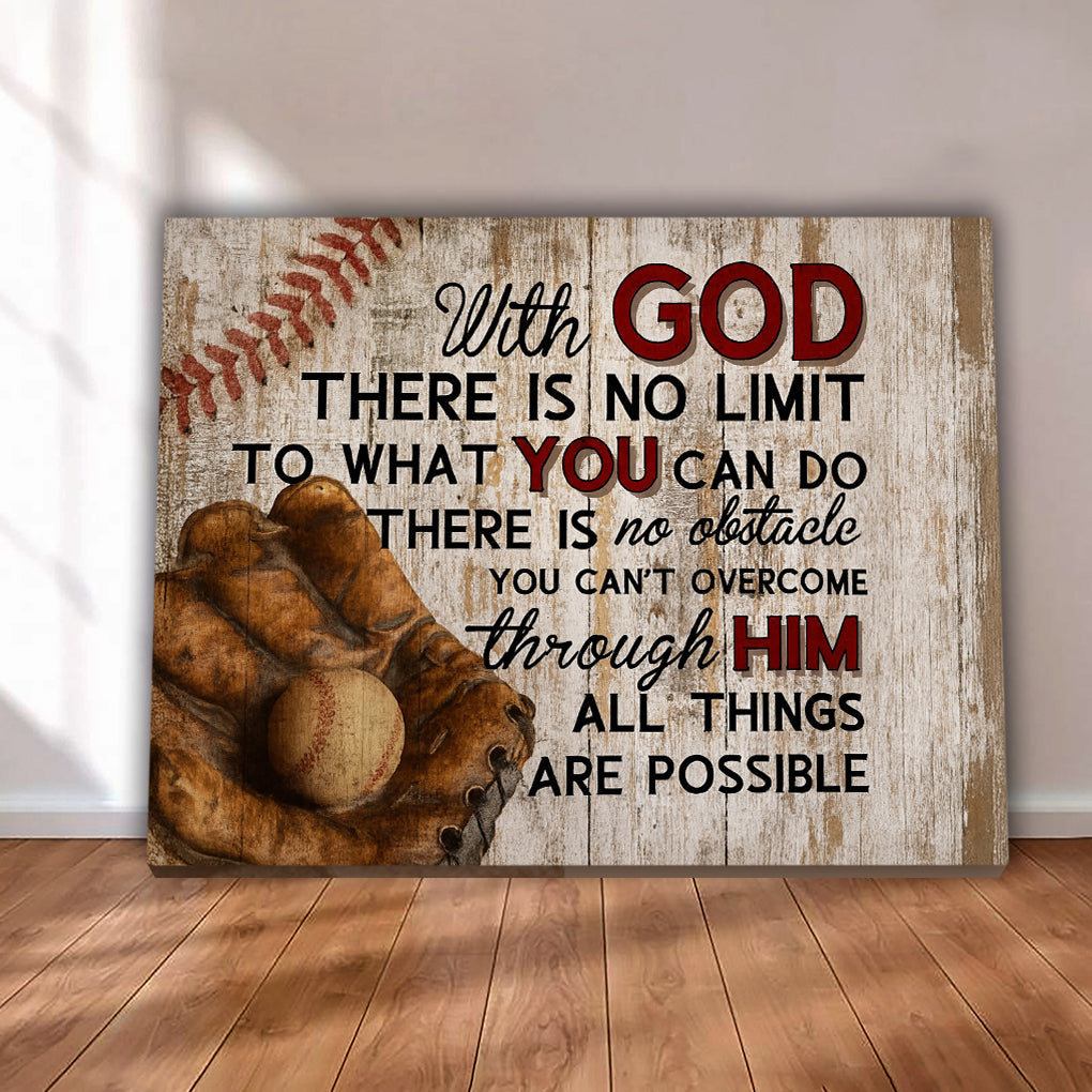 Religious Baseball Inspirational Rustic Canvas Wall Art