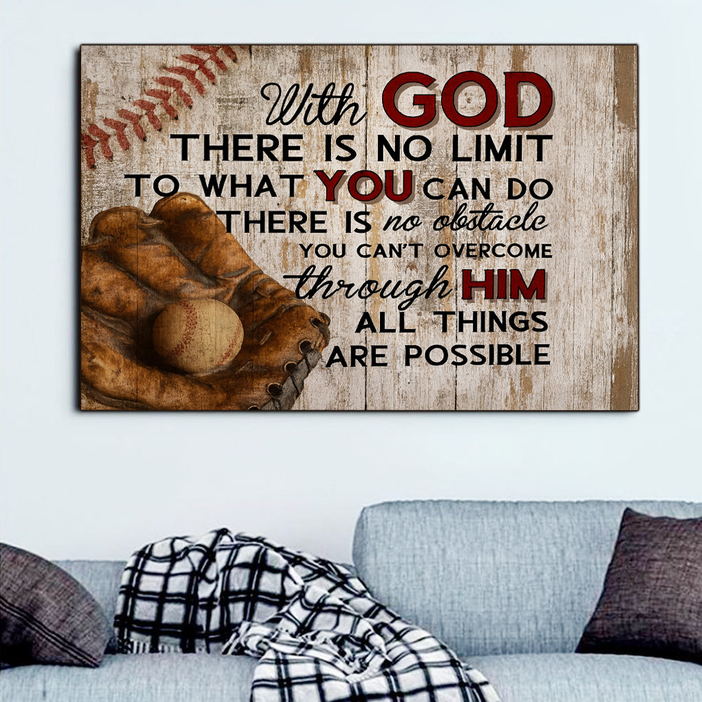 Religious Baseball Inspirational Rustic Canvas Wall Art 3
