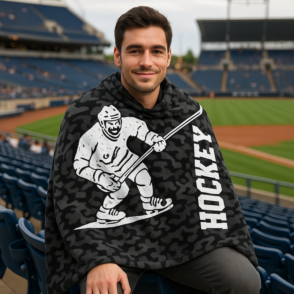 Hockey Player Gift Custom Name Number Black Camo Fleece Blanket 4