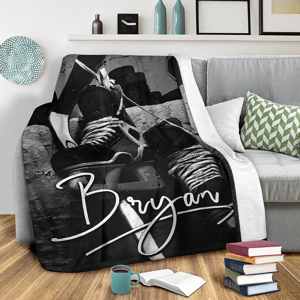 Personalized Hockey Blanket Ice Hockey Shoes Fleece Blanket 4